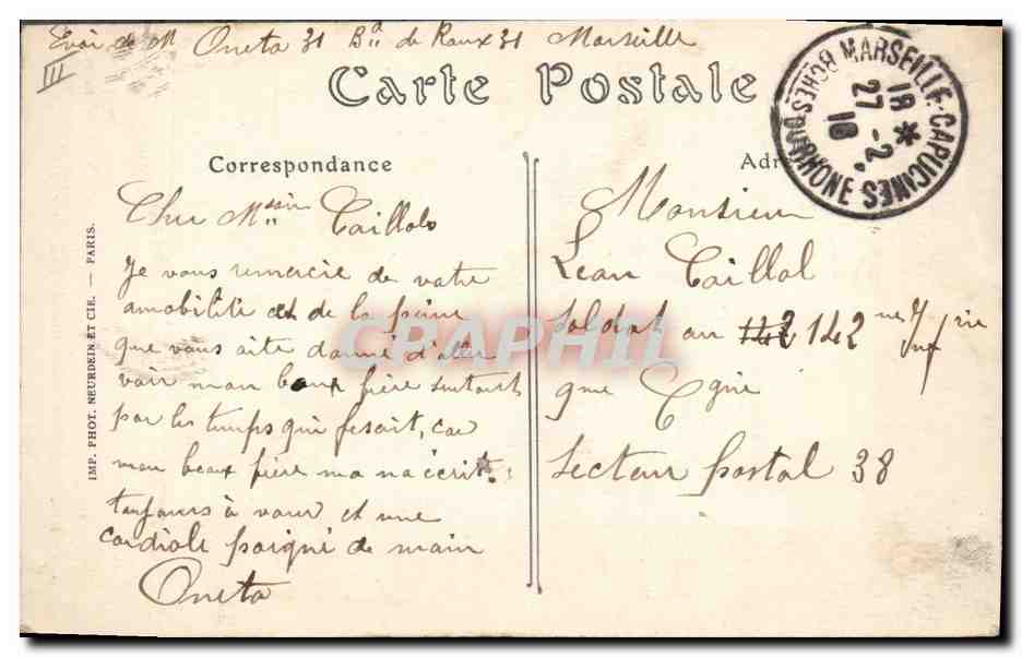 CPA Folklore Jeune fille de Locquirec et Plouaret  — Verso