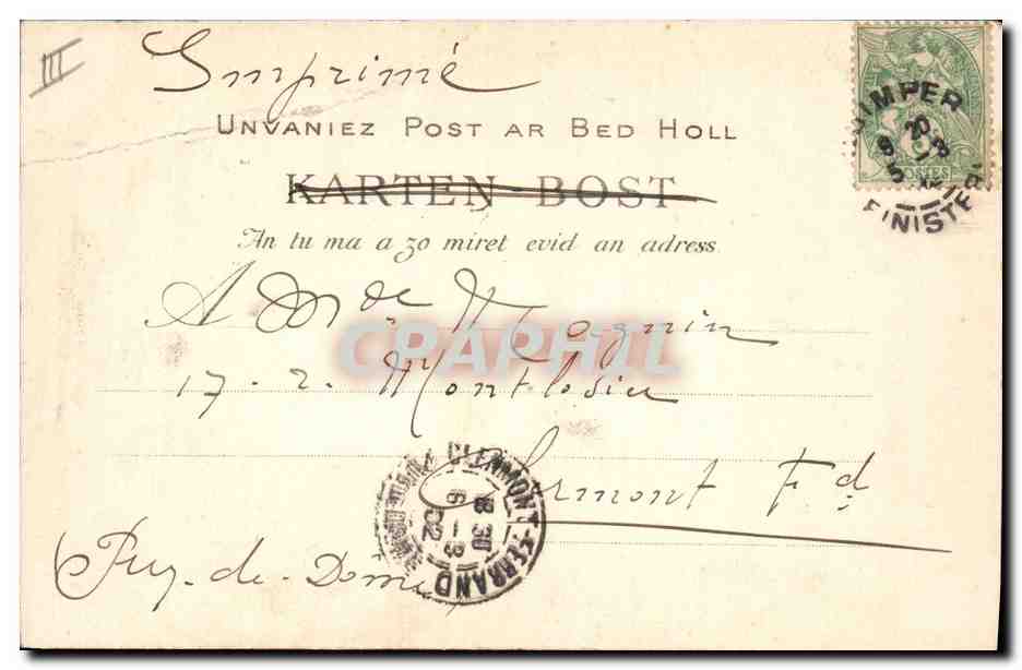 CPA Folklore Jeune homme de Quimper  — Verso