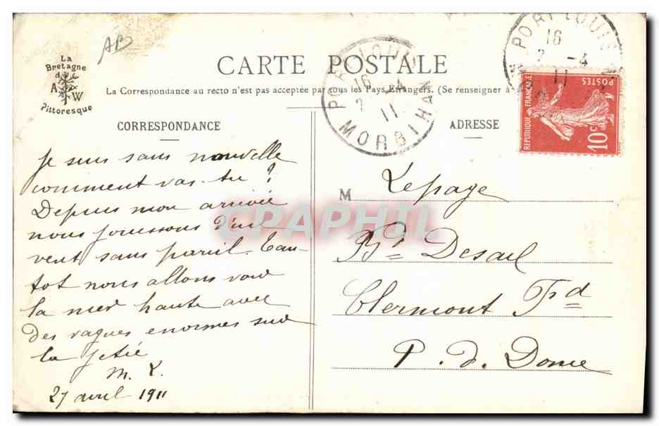 CPA Folklore Jeune fille de Josselin  — Verso