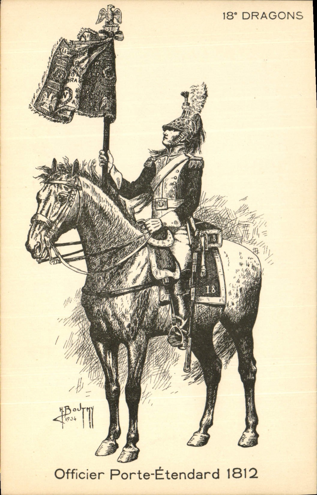 CPA Militaria 18eme Dragons Officier Porte etendard 1812 