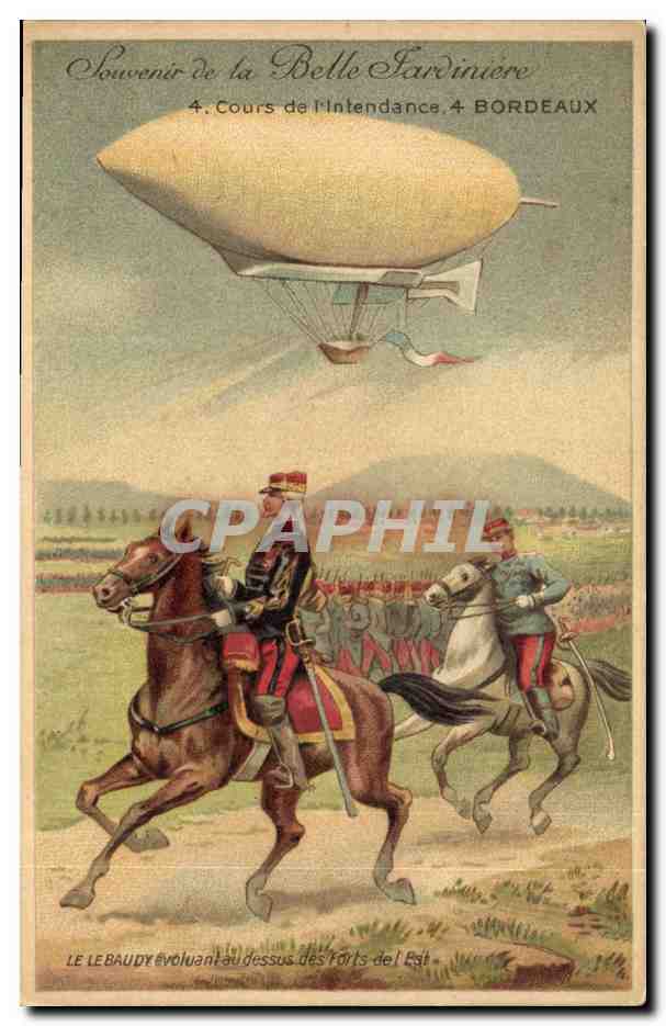 CPA Militaria La Belle Jardiniere Le Lebaudy evoluant au dessus des forts de l'Est Zeppelin Dirigeab