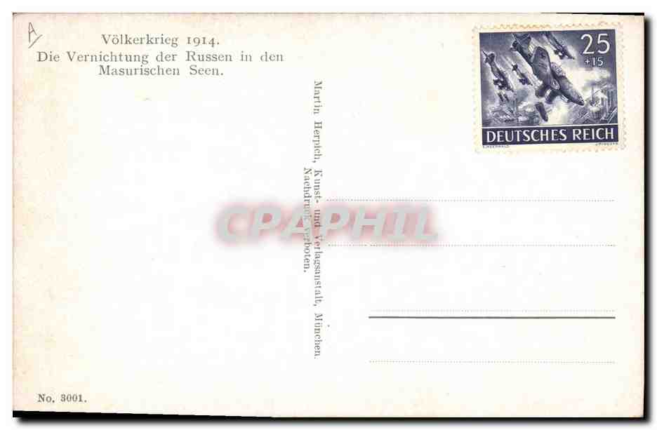 CPA Militaria Volkerkrieg 1914 Die Vernichtung der Russen in den Masurischen Seen  — Verso