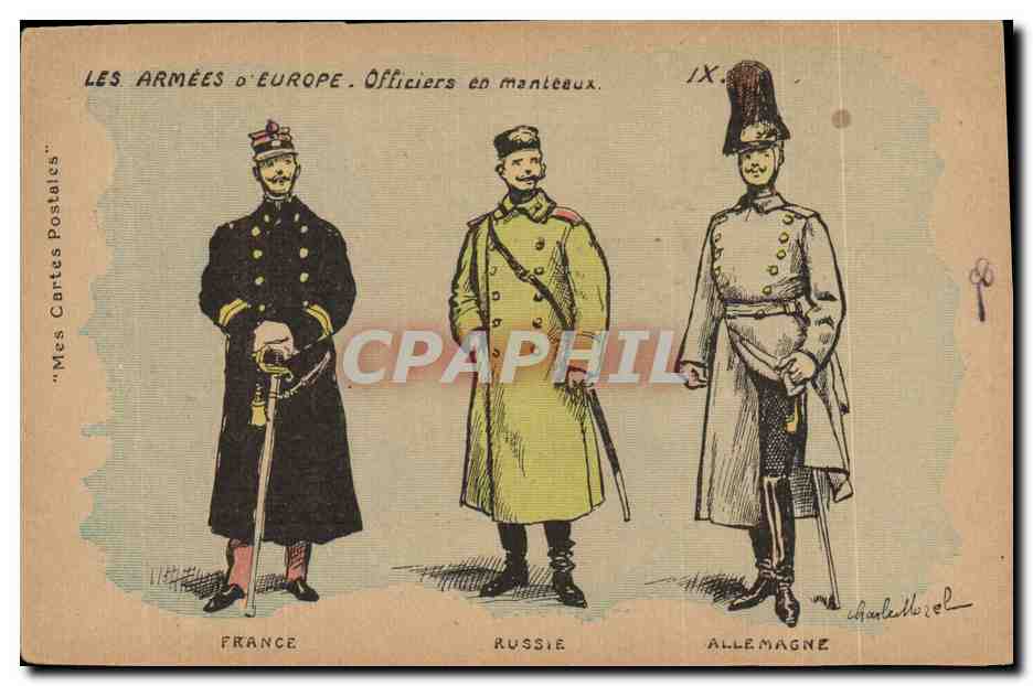 Officiers en manteaux — France, Russie, Allemagne — "Mes Cartes Postales" n° IX