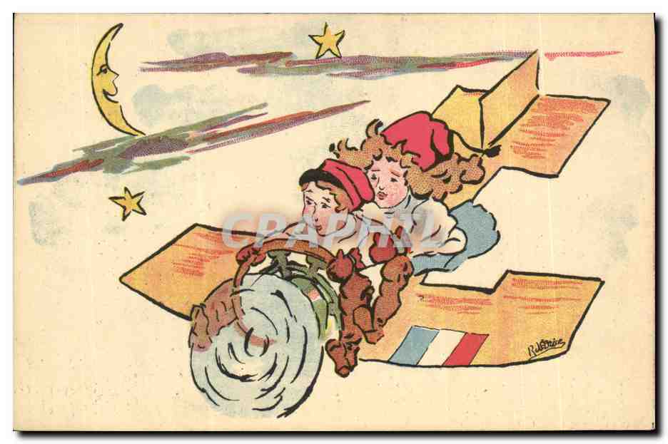 CPA Militaria Orphelinat des Armees Enfants Avion Aviation Lune 