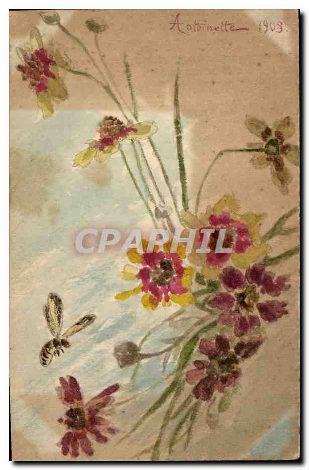 Fleurs et abeille — AotoBinette 1903 — sans éditeur ni série visible