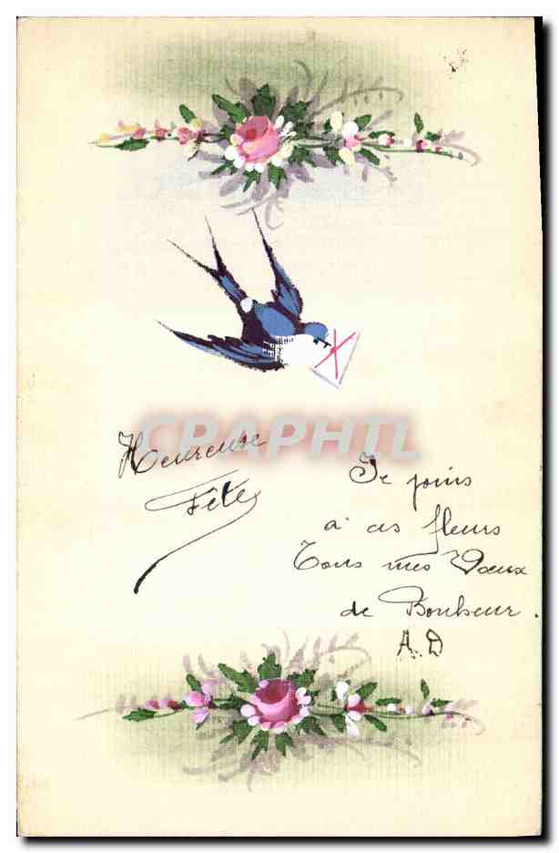 Oiseau bleu portant une lettre — Fête — A.D. de Boubaucour