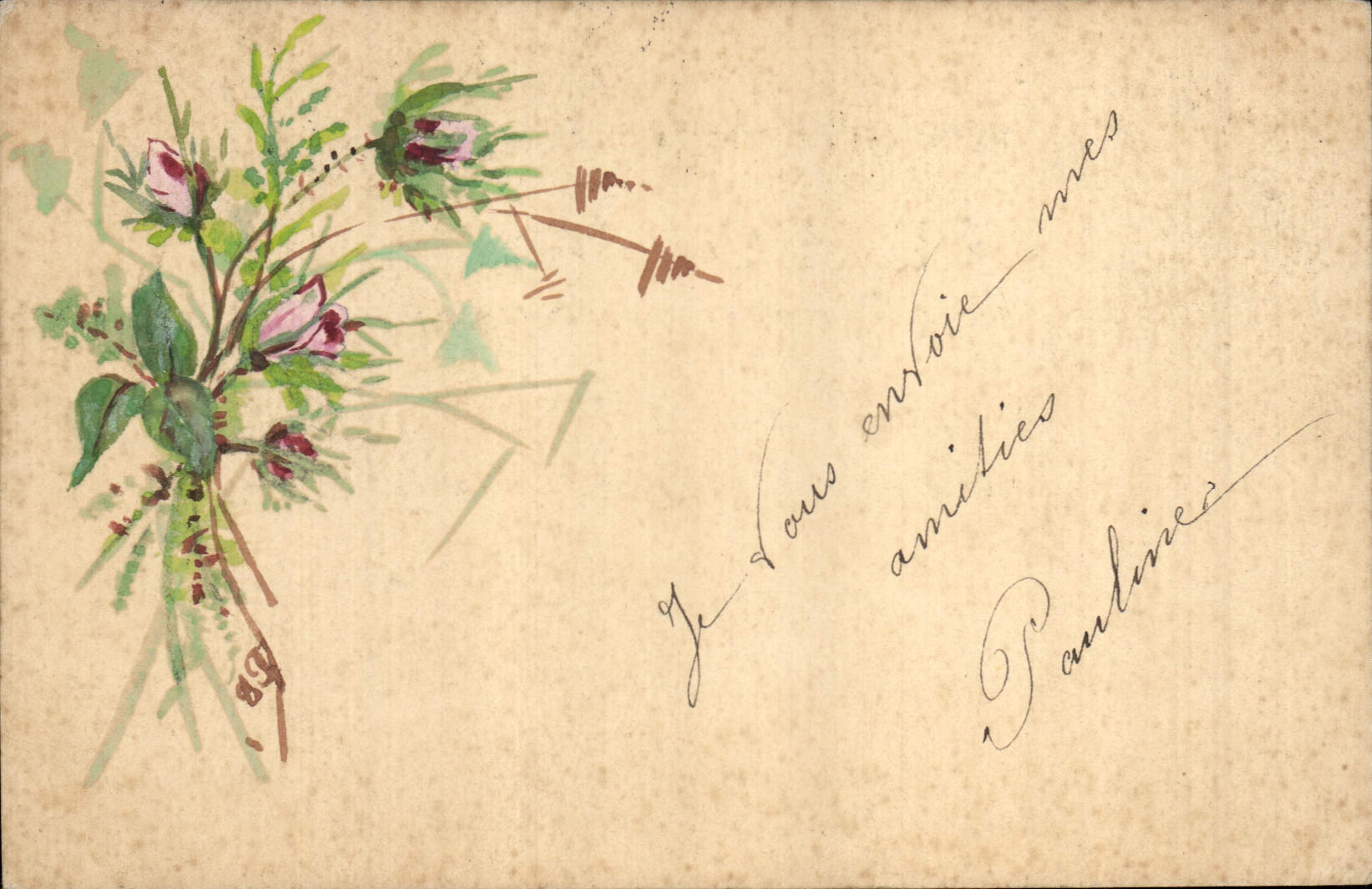 Bouquet de fleurs — dessin à l'aquarelle — carte postale envoyée de Marseille