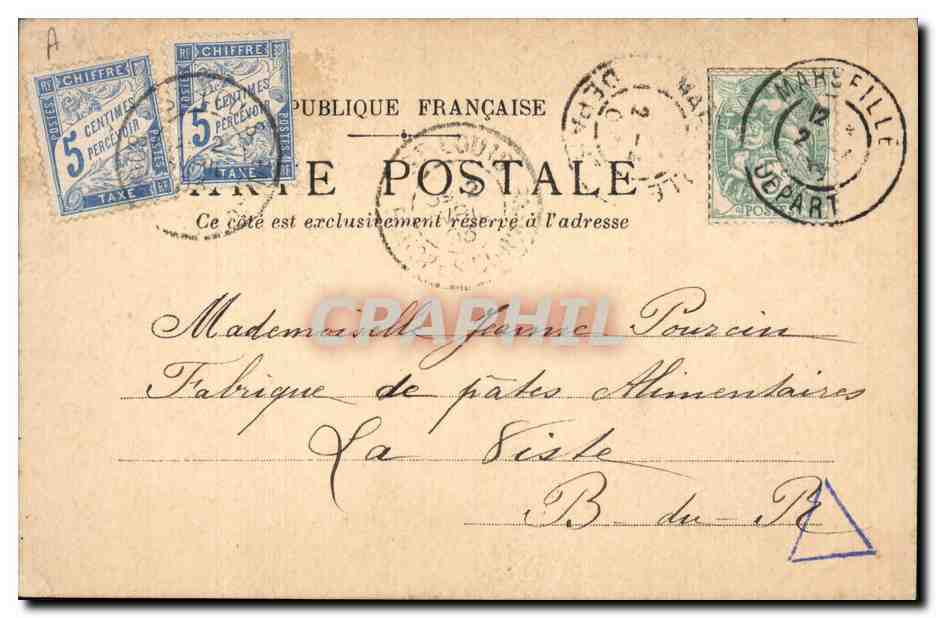 Bouquet de fleurs — dessin à l'aquarelle — carte postale envoyée de Marseille — Back