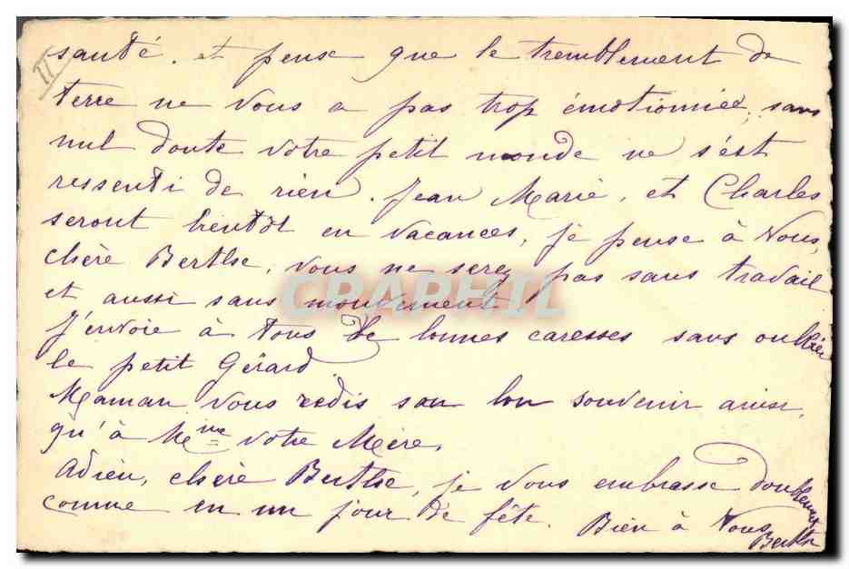 Fleurs bleues — carte postale manuscrite — datée 4 juillet 1909 — Verso