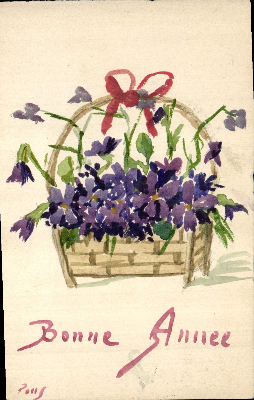 Bouquet de violettes dans un panier — Bonne Année — Ponss