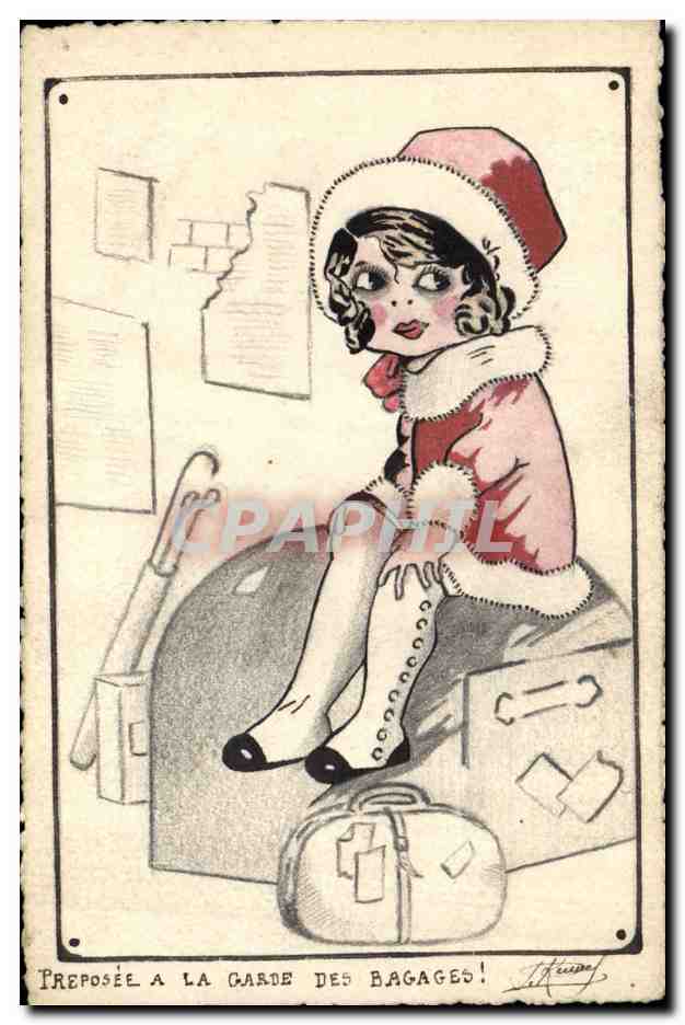 Femme en costume de Noël — Treposée à la Garde des Bagages — dessin de J. Kiewe