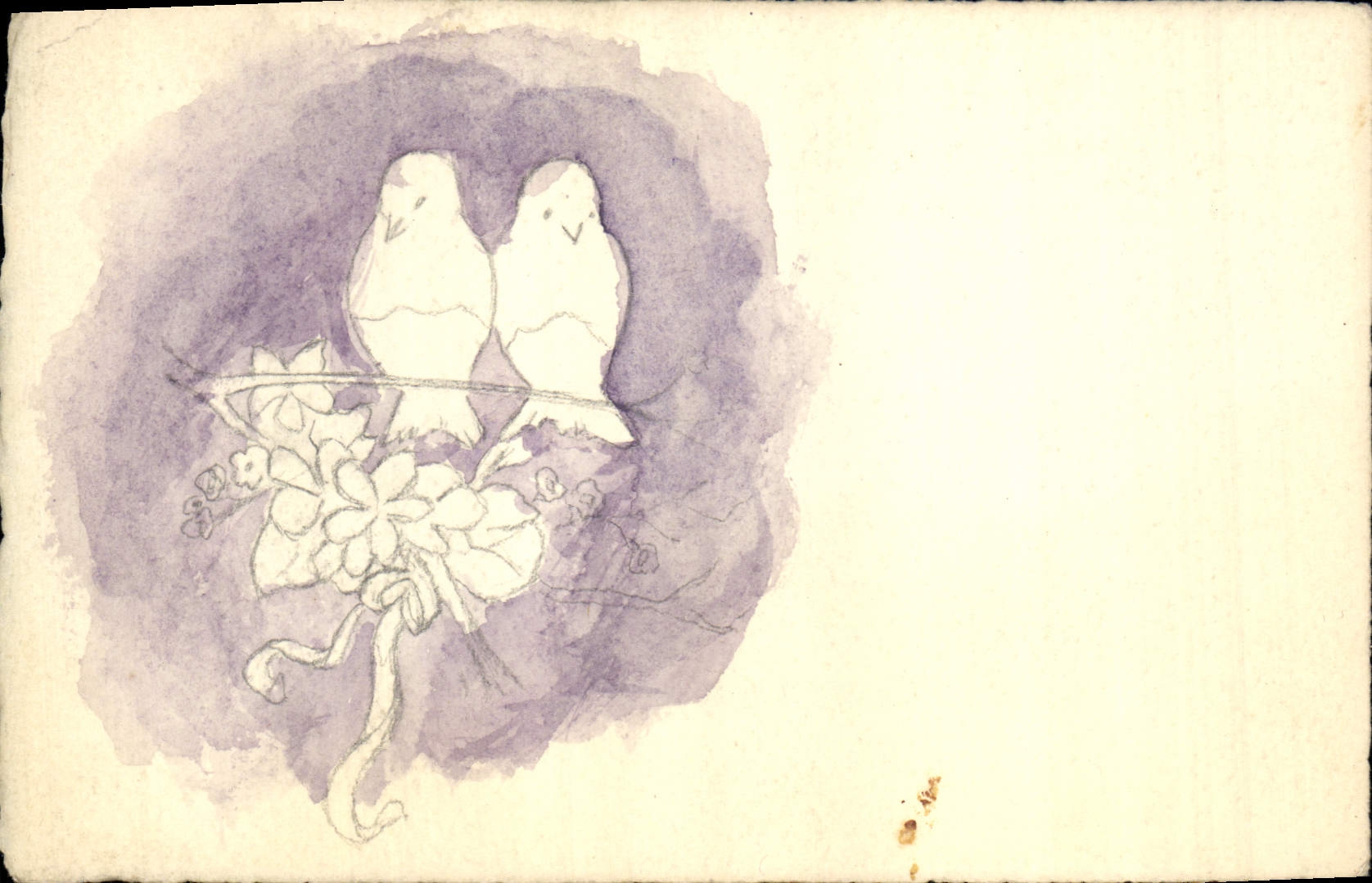 Deux oiseaux dans un nid — illustration à l'aquarelle et au crayon — sans éditeur ni numéro visible