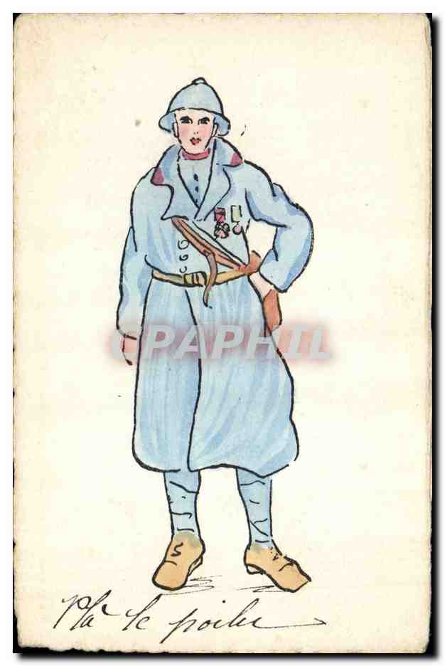 Soldat de la guerre — uniforme bleu avec décorations — CPAPHIL