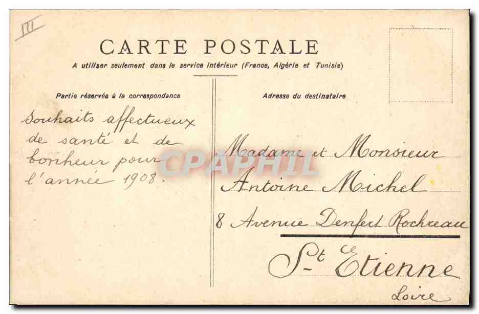 Fleurs roses — 'Heureuse Année 1908' — Marguerite — Rückseite