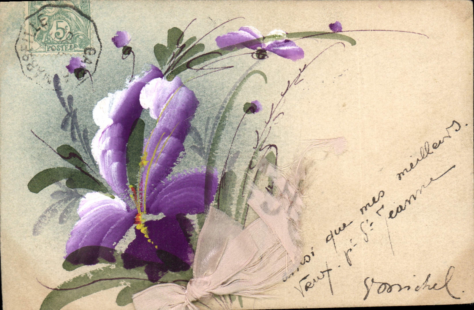 Fleurs violettes — illustration à l'aquarelle — éditeur inconnu