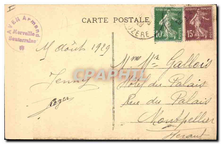 CPA Grotte Grottes Aven Armand Causse Mejean Lozere Au pied de la grande stalagmite  — Rückseite