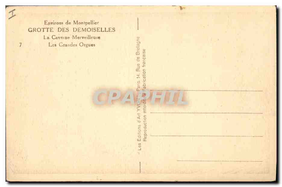 Grotte des Demoiselles — Les Grandes Orgues — Les Éditions d'Art Yvonne, Paris — Rückseite