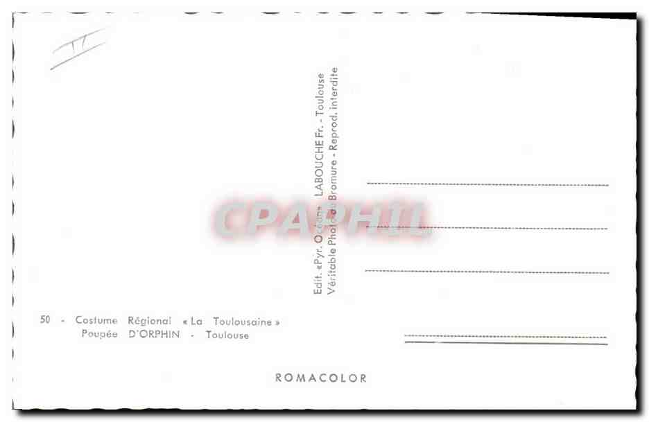 CPM Fantaisie Enfant Poupee Costume Regional La Toulousaine Poupee D'Orphin Toulouse  — Rückseite