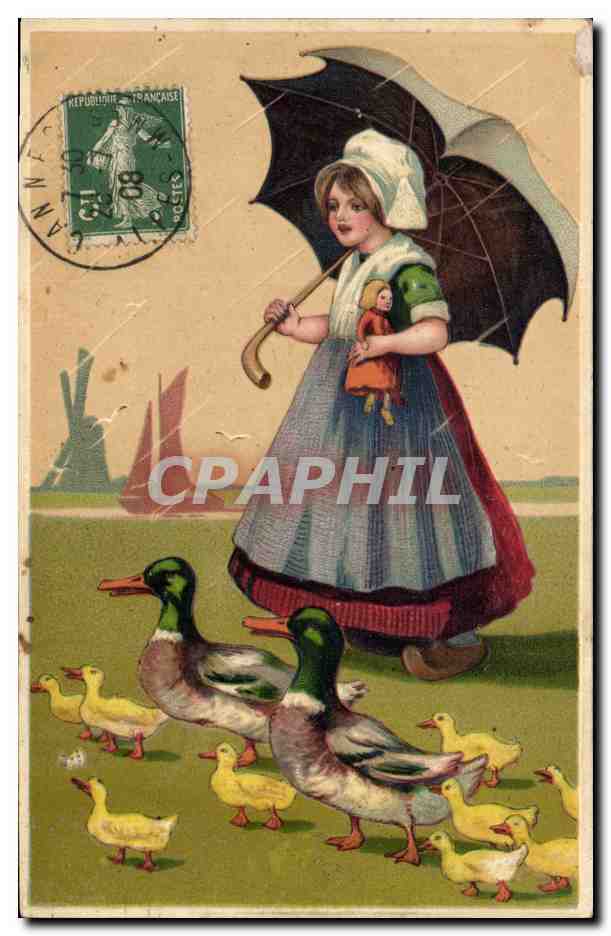 Femme en costume traditionnel avec oies — éditeur non identifié, série 687