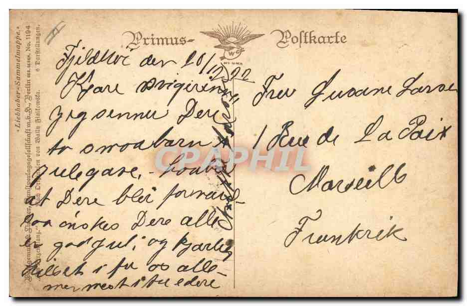 Deux enfants près d'un sapin de Noël — Glædelig Jul — éditeur Primus, n° 1194 — Rückseite