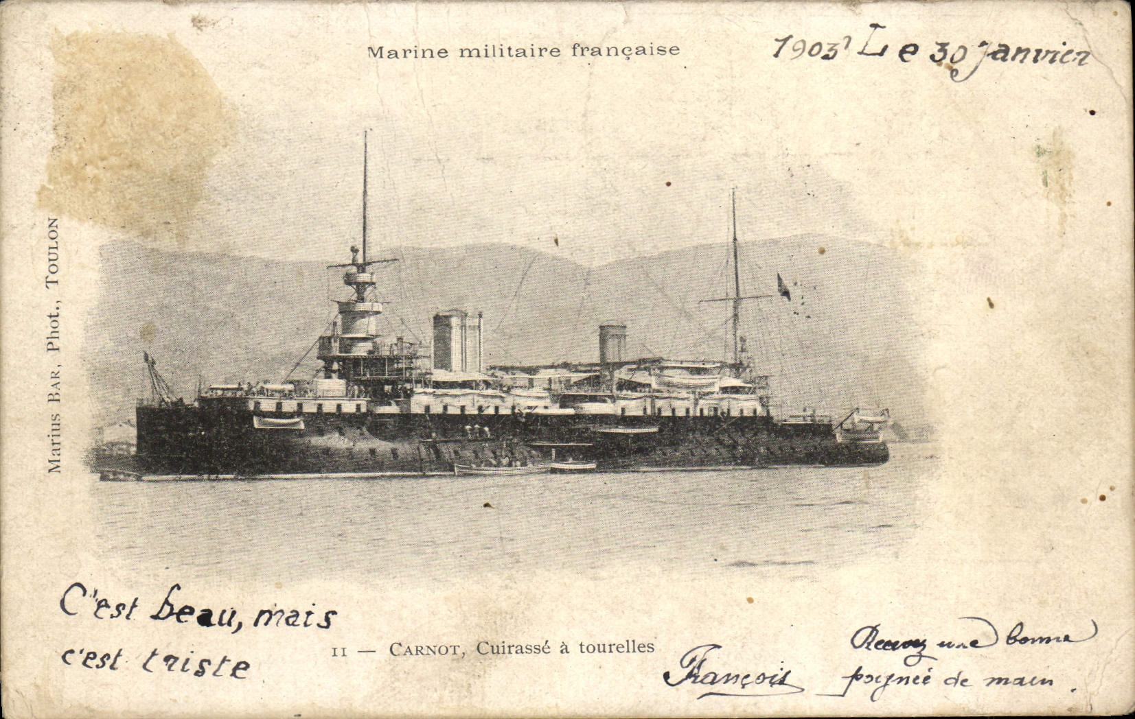 CPA Bateau de Guerre Carnot Cuirasse a tourelles
