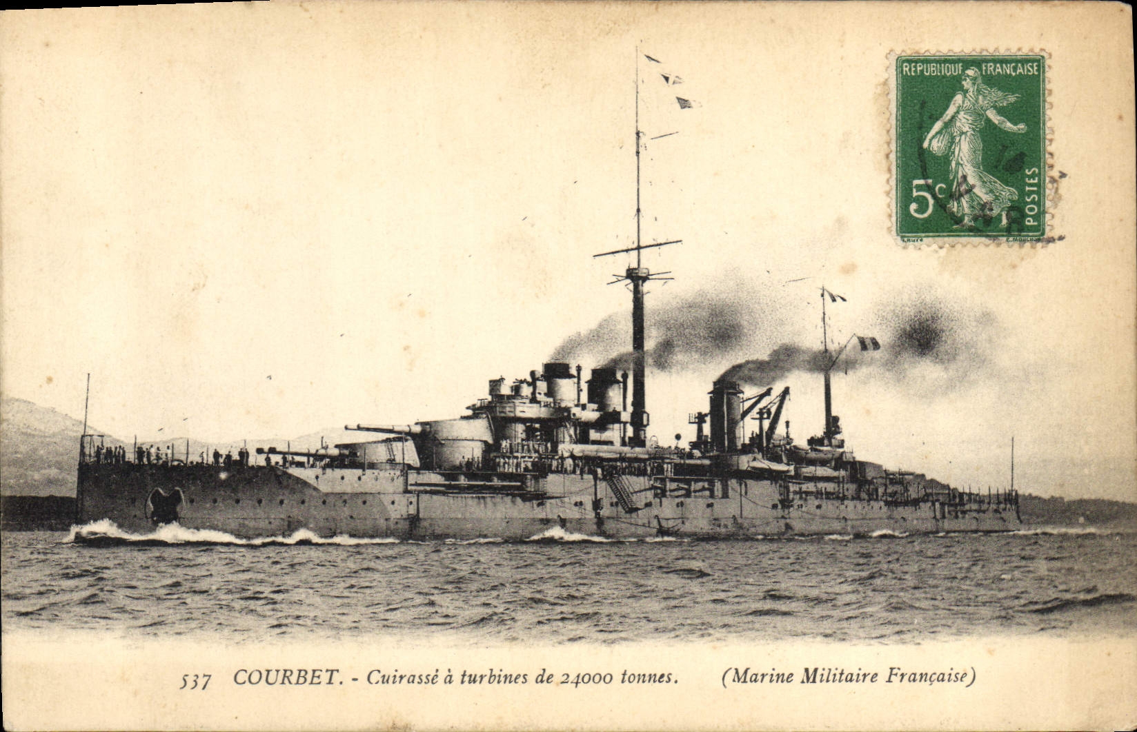 Cuirassé Courbet — Marine Militaire Française — Éditeur : Établissements d’Impressions Phototypiques Bar-Toulon, n° 537