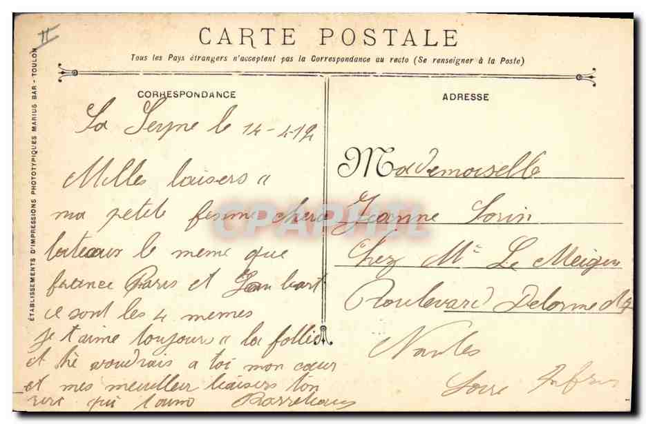 Cuirassé Courbet — Marine Militaire Française — Éditeur : Établissements d’Impressions Phototypiques Bar-Toulon, n° 537 — Verso