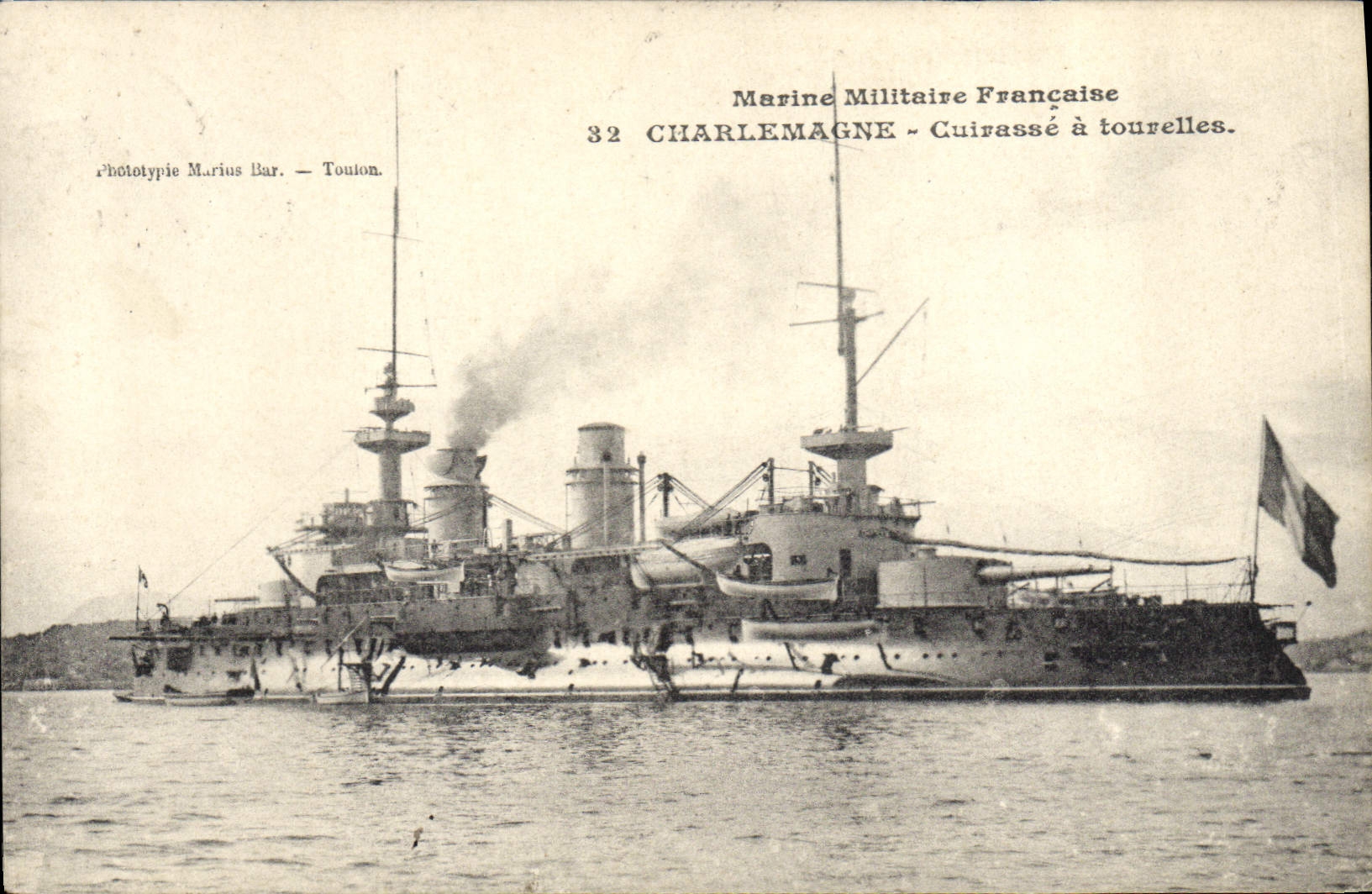 Charlemagne — Cuirassé à tourelles — Phototypie Marius Bar, Toulon.