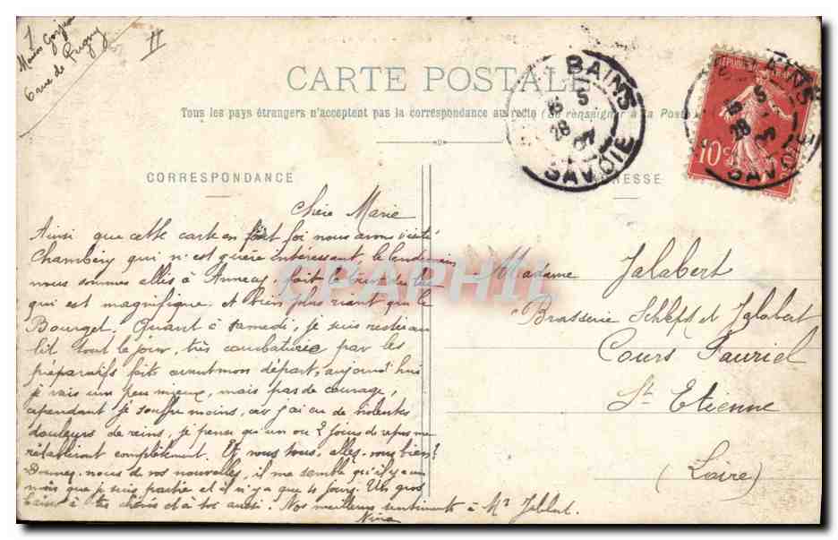 CPA Chambery La Prefecture — Verso