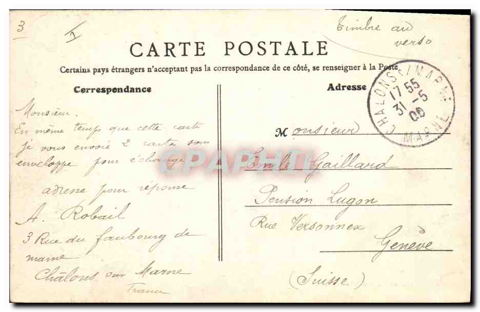 CPA Chalons sur Marne Prefecture — Verso
