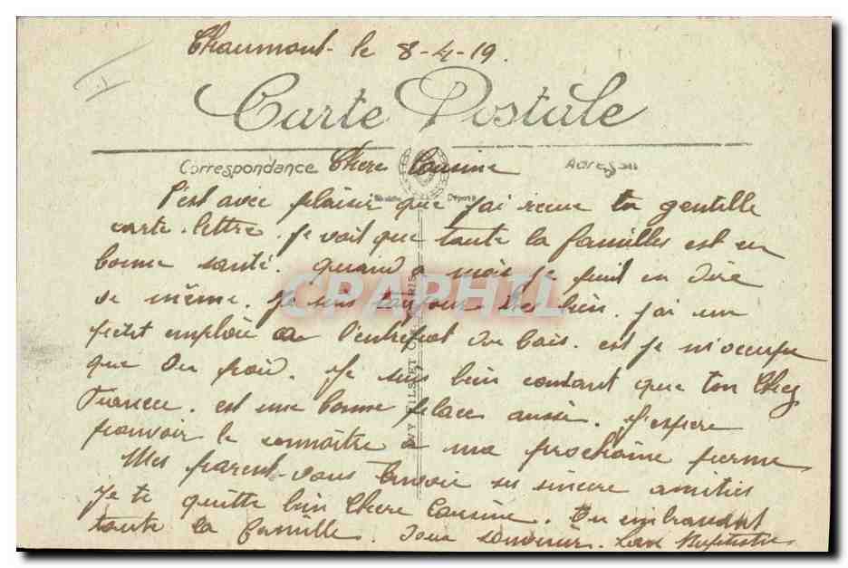 CPA Chaumont Prefecture — Verso