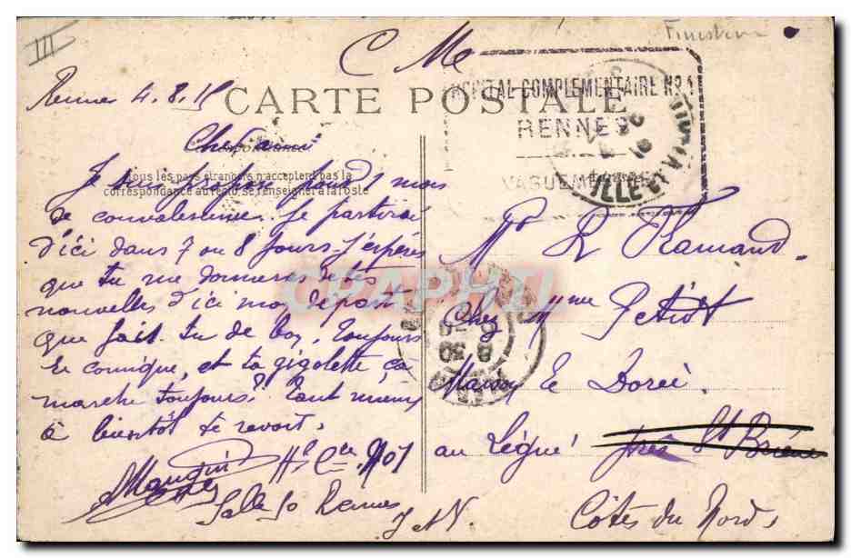 CPA Folklore Un jeune gars de Scaer — Verso