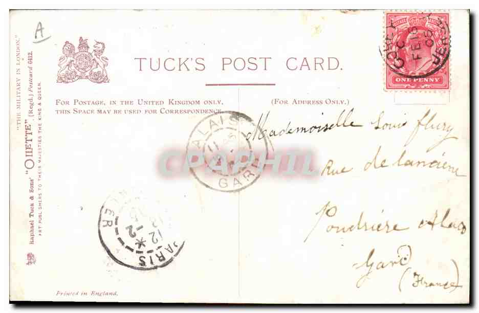 Changings Guard at St James — Tuck's Post Card — Verso