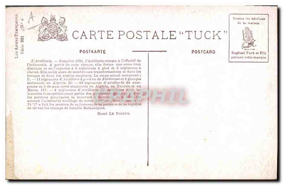 Artillerie de Campagne — N. Brousil — Éditions Tuck — Rückseite