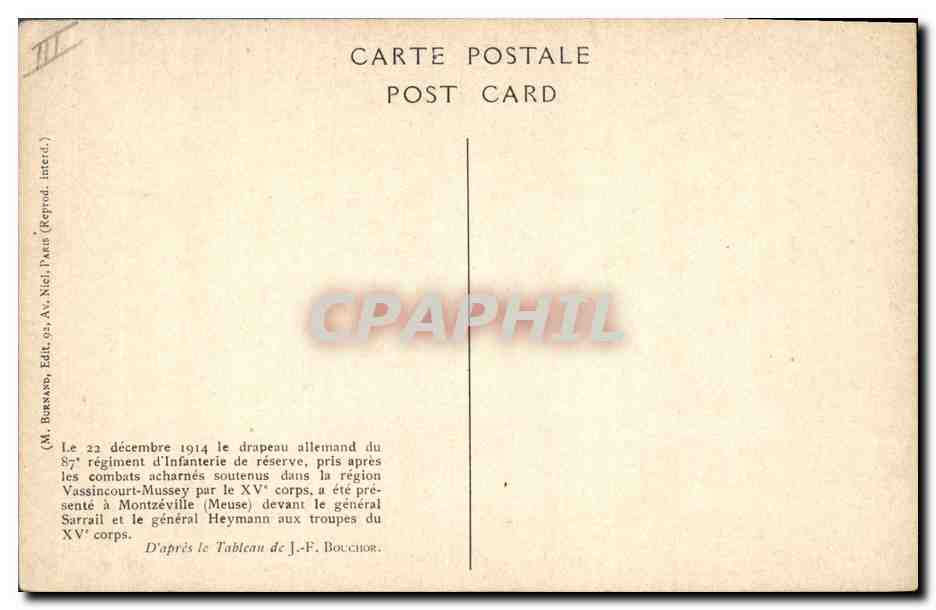 Drapeau allemand du 87e régiment d'Infanterie de réserve — présenté à Montzéville (Meuse) — J.-F. Bouchor — Verso