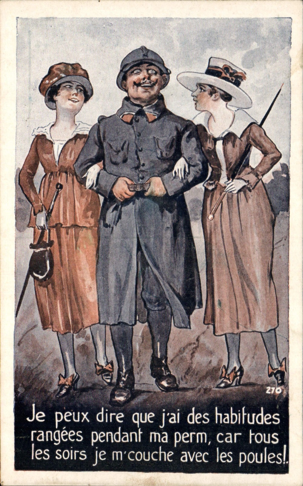 Soldat et deux femmes — caricature humoristique — Éditions SID, n°276