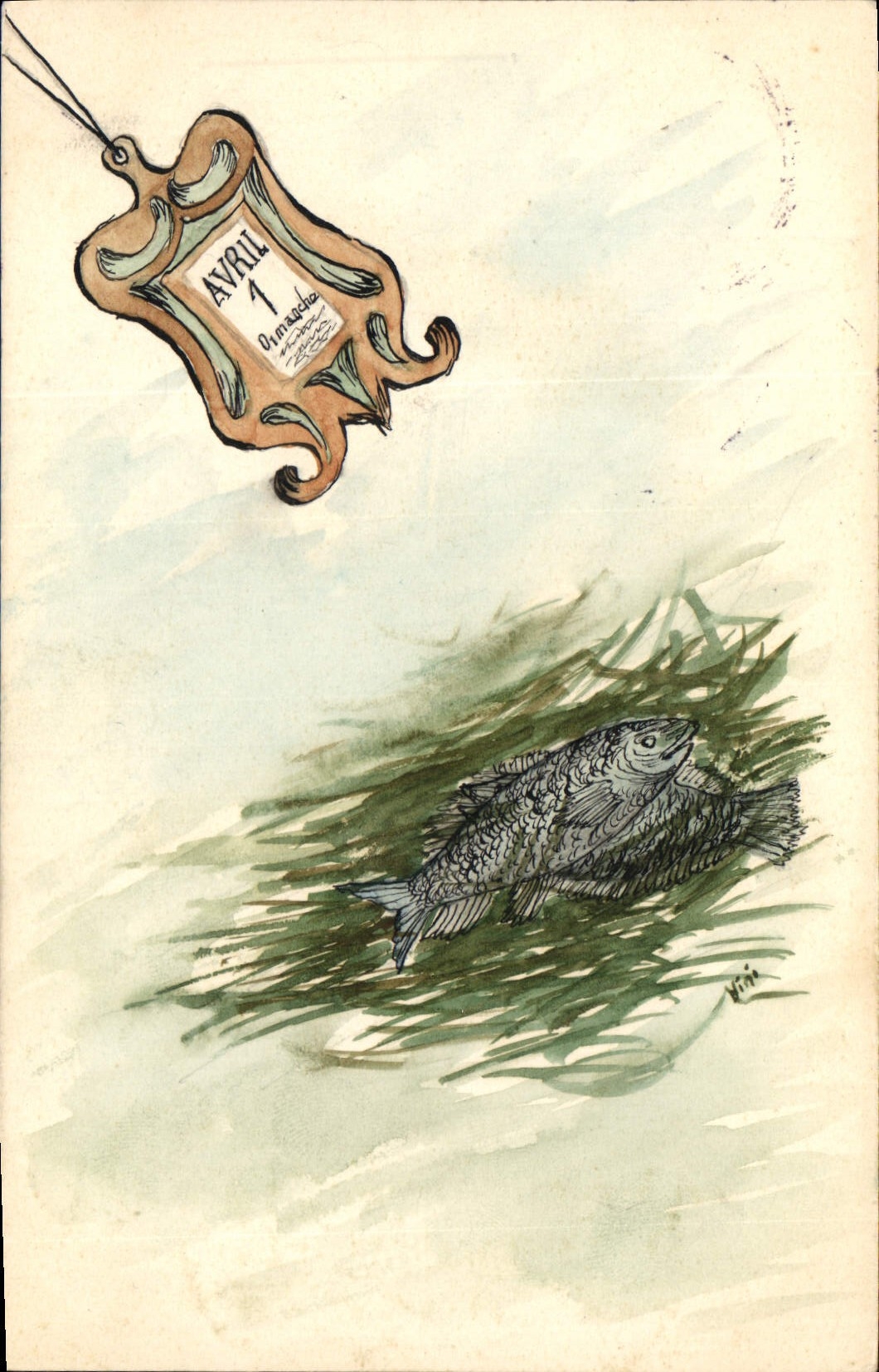 Poisson dans l'herbe — calendrier d'avril — éditeur 'Bramache' n°1