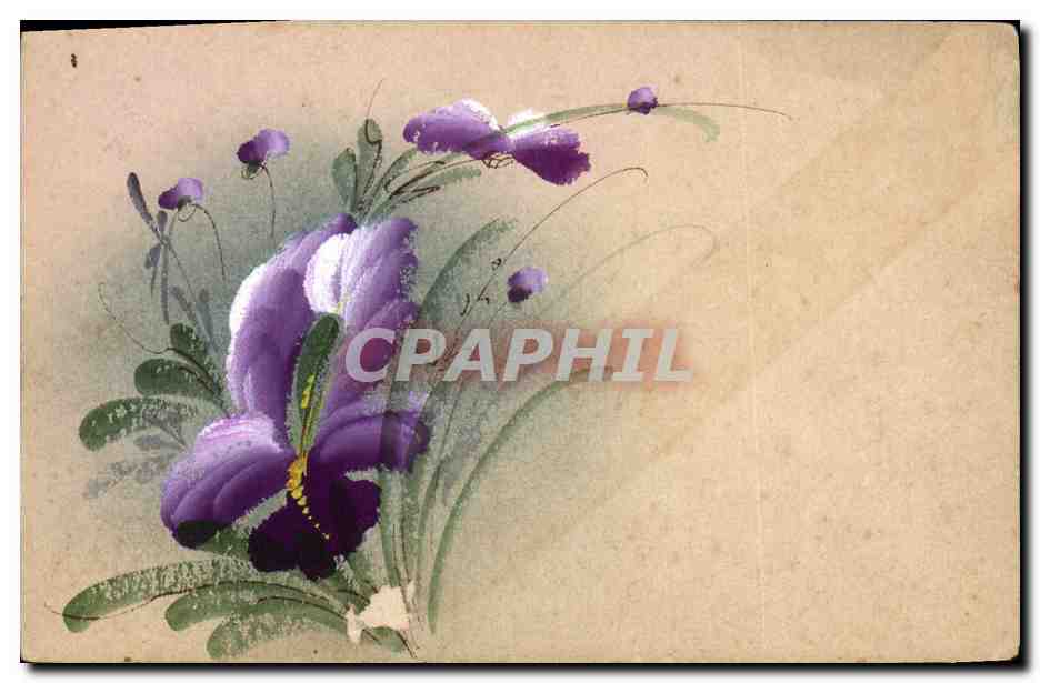 Iris violet — peinture à l'aquarelle — carte postale française