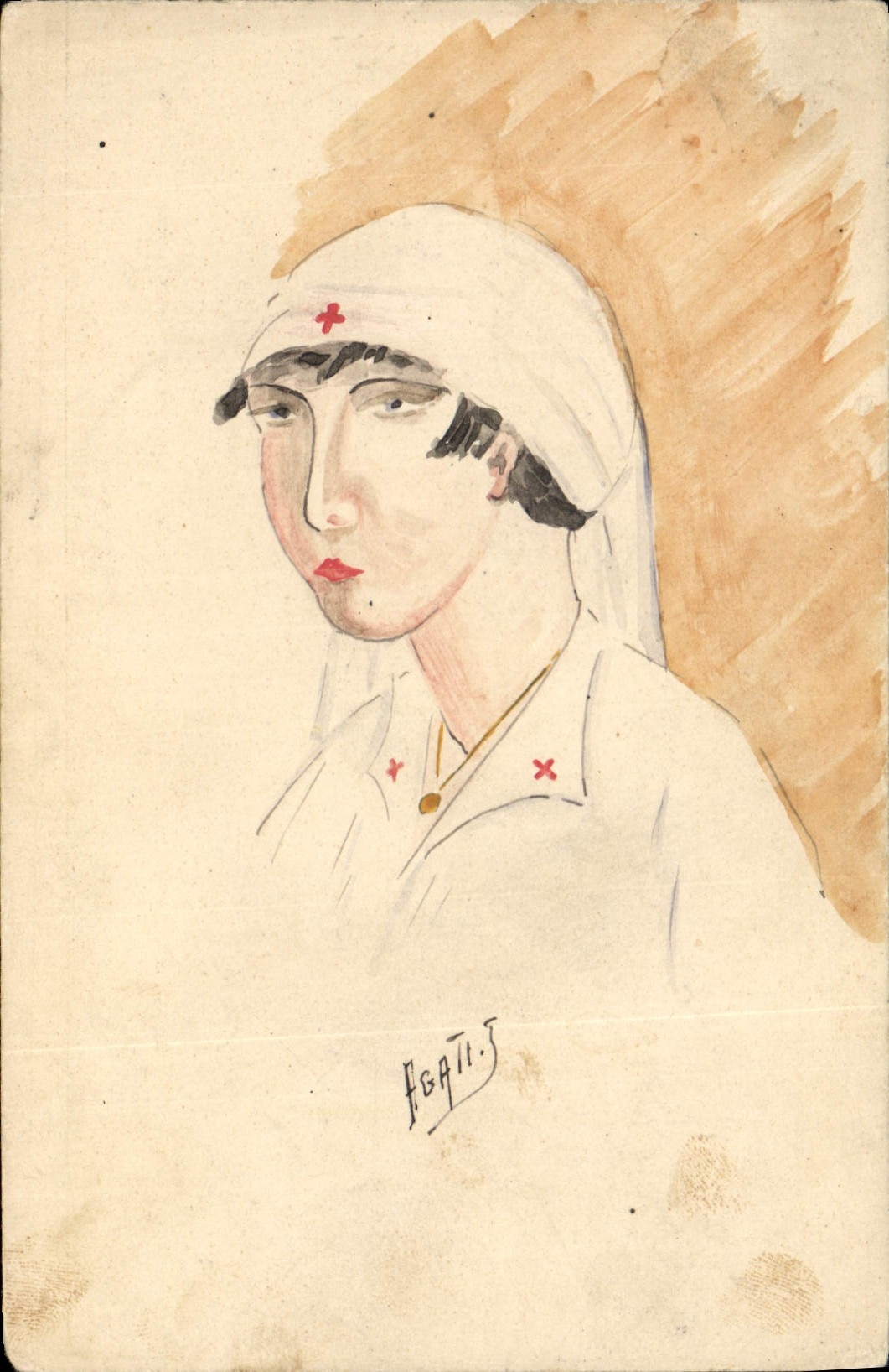 Infirmière — croquis à l'aquarelle — Agapit J. (signé) — Paris