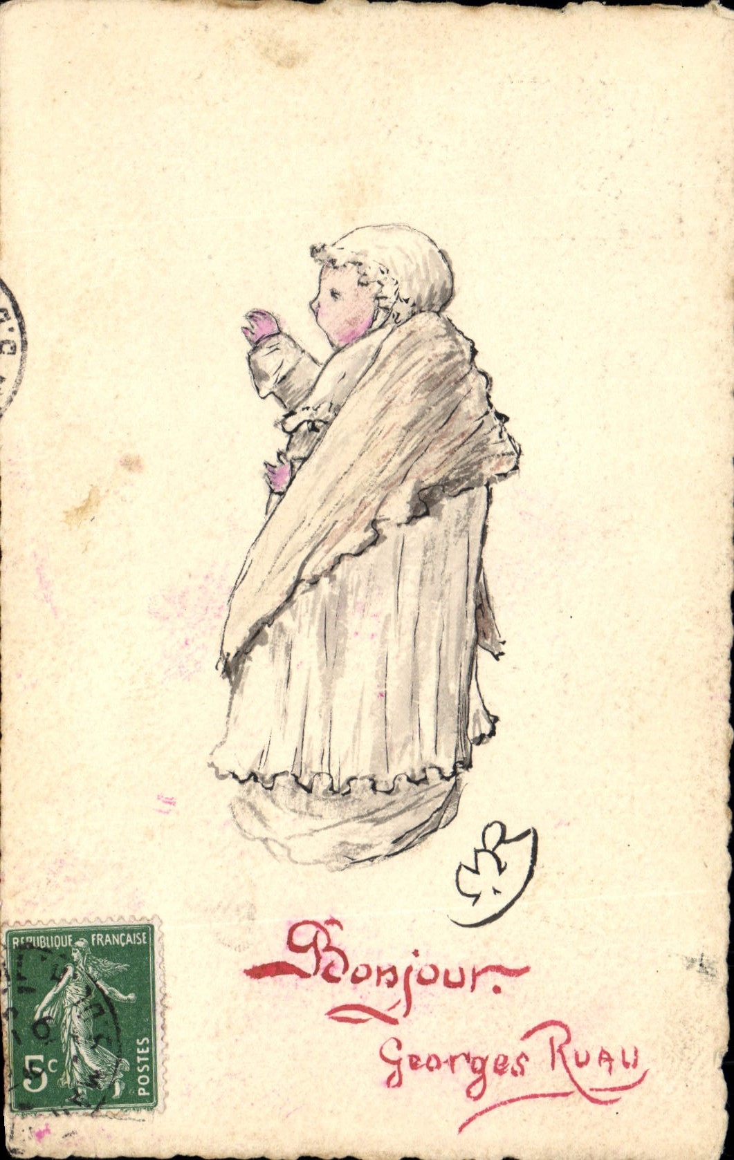 Femme en manteau — dessin à l'encre et à la gouache — Georges Ruau