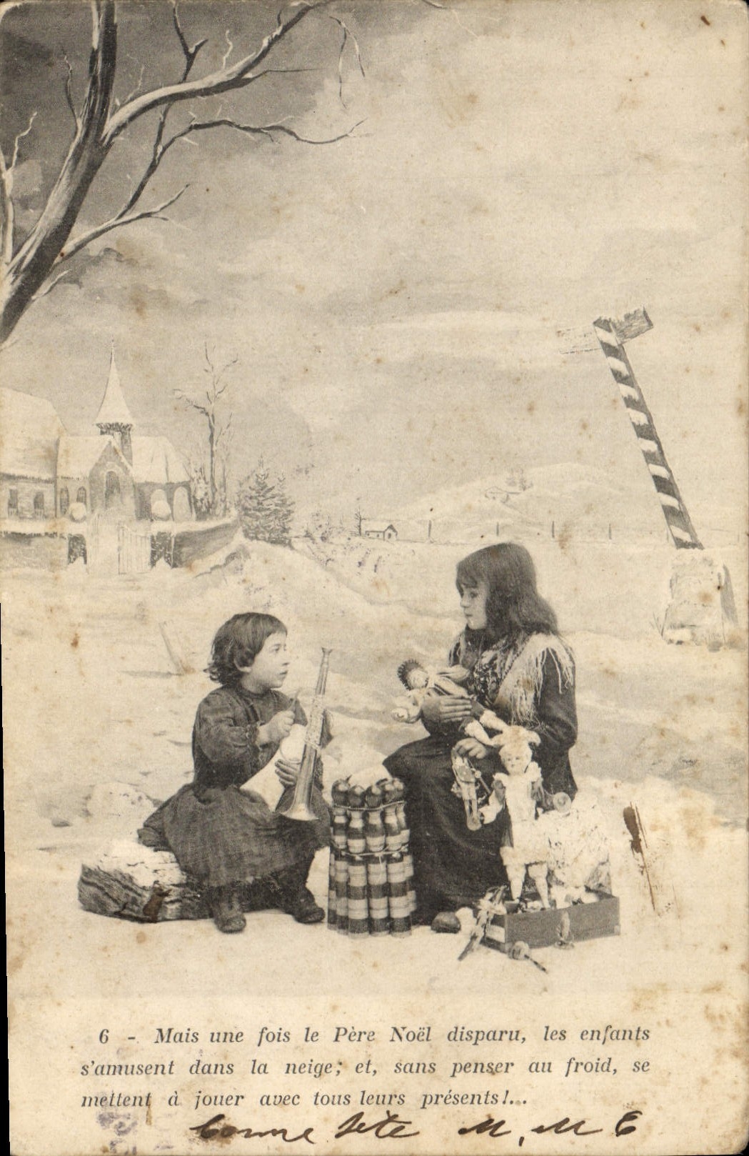 Enfants jouant dans la neige — scène hivernale — éditeur non identifié, n°6