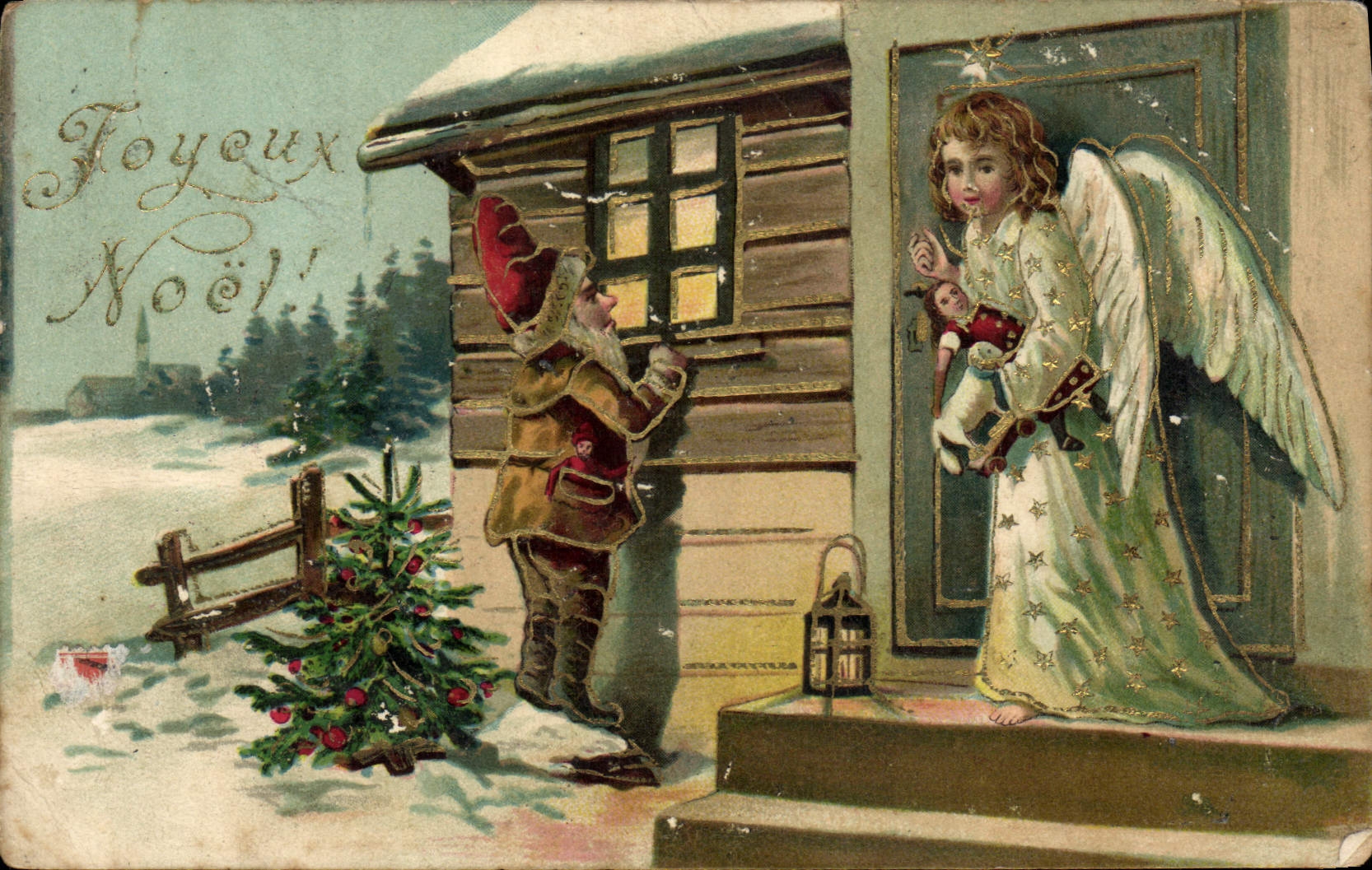 CPA Fantaisie Enfant Poupee Ange Noel
