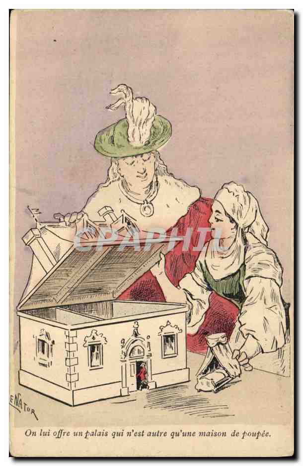 CPA Fantaisie Femme On lui offre un palais Poupee 