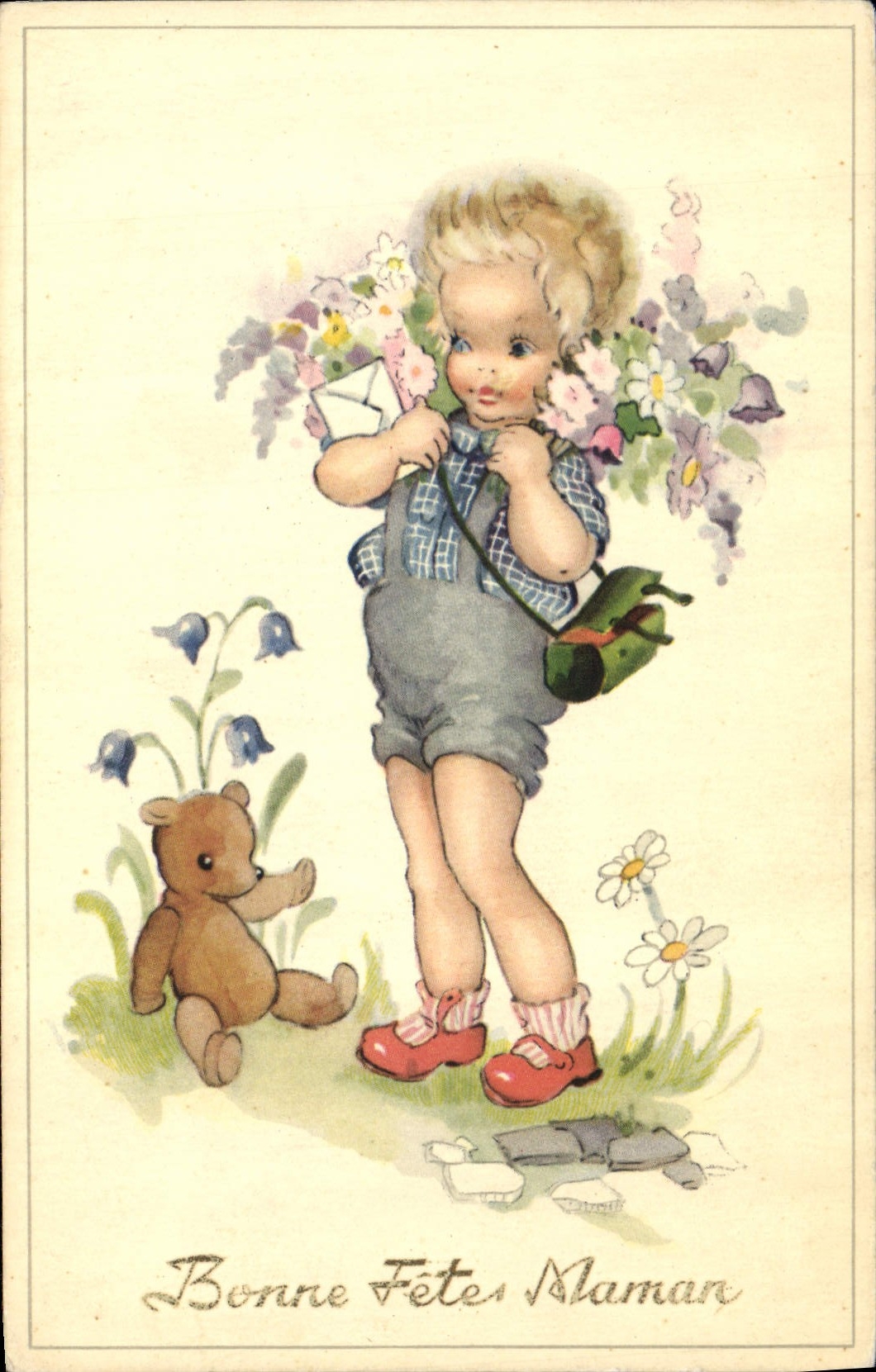 CPA Fantaisie Enfant Poupee Bonne fete maman Ours en peluche