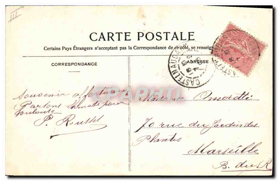 CPA Palais de Justice et la cathedrale Square Victor Hugo Castelnaudary — Verso