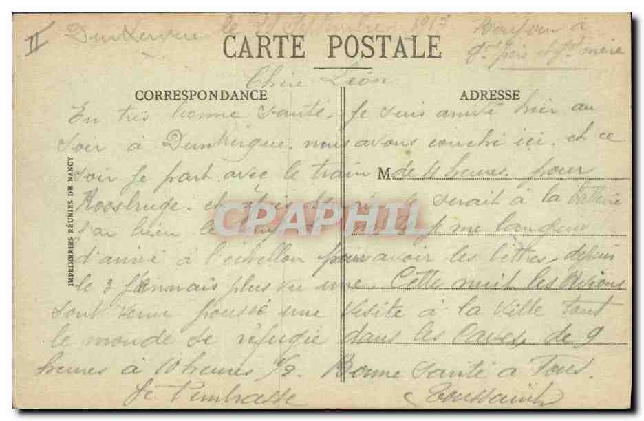 CPA Dunkerque L'avenue de la Gare Le Pont Thiers La Sous Prefecture  — Verso