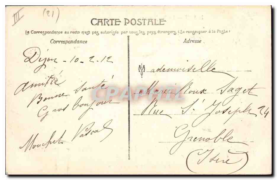 CPA Prefecture Dijon  — Verso