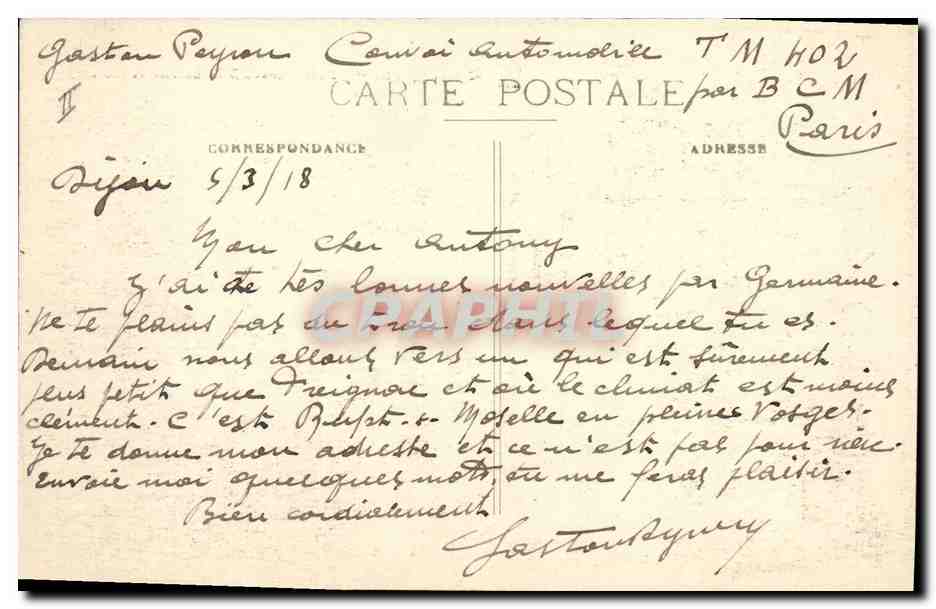 CPA Prefecture Dijon Ancien Hotel Bouhier de Lantenay — Verso