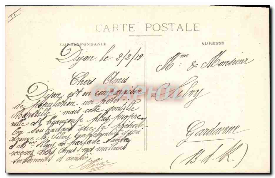 CPA Prefecture Dijon Ancien Hotel Bouhier de Lantenay — Verso