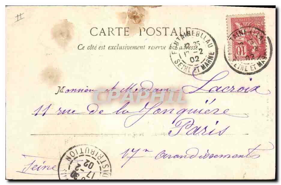 CPA Fontainebleau Buste de Decamps et Sous Prefecture  — Verso